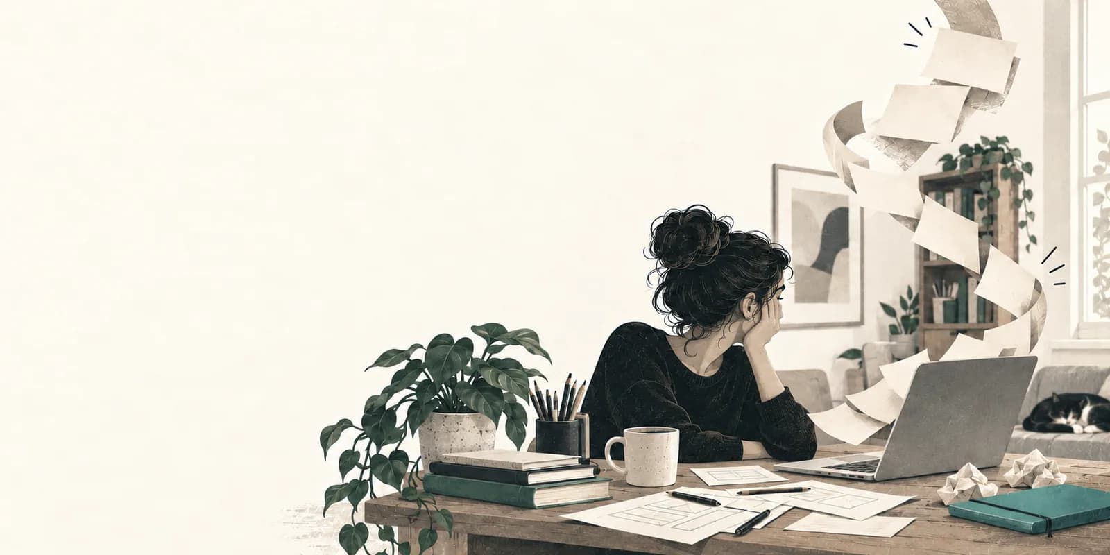 A freelancer interrupted by a looping stream of client requests.